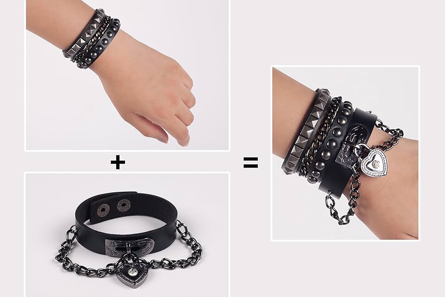 Retro Punk Rock Multi Circle Rivet Chain PU Creative Wrap